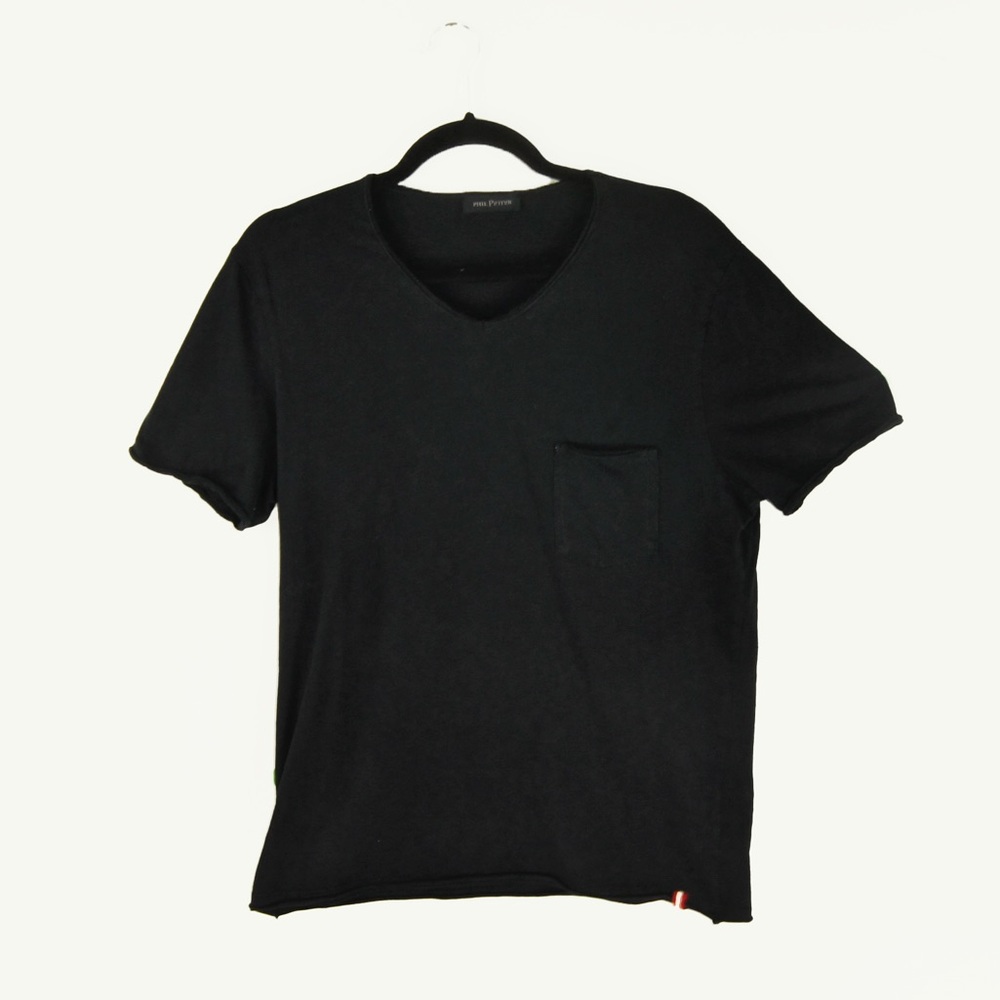 Phil Petter V Neck Black Short Sleeve Shirt Top